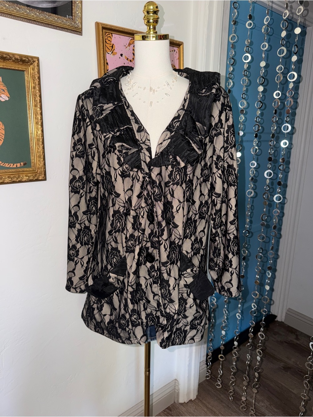 Y2K Euro Black Lace Overlay Coat Jacket